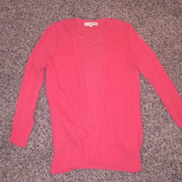 LOFT Sweaters - Long, coral, lightweight cardigan with pockets